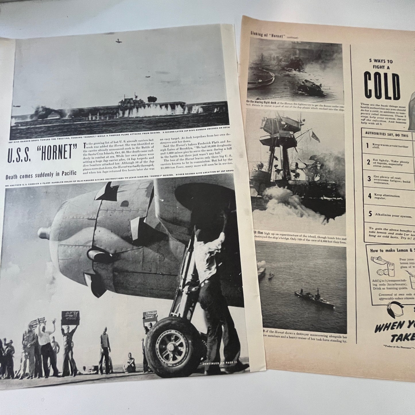 Japanese Bomb USS Hornet 2 Pages 1940s WWII Era Article V30-1