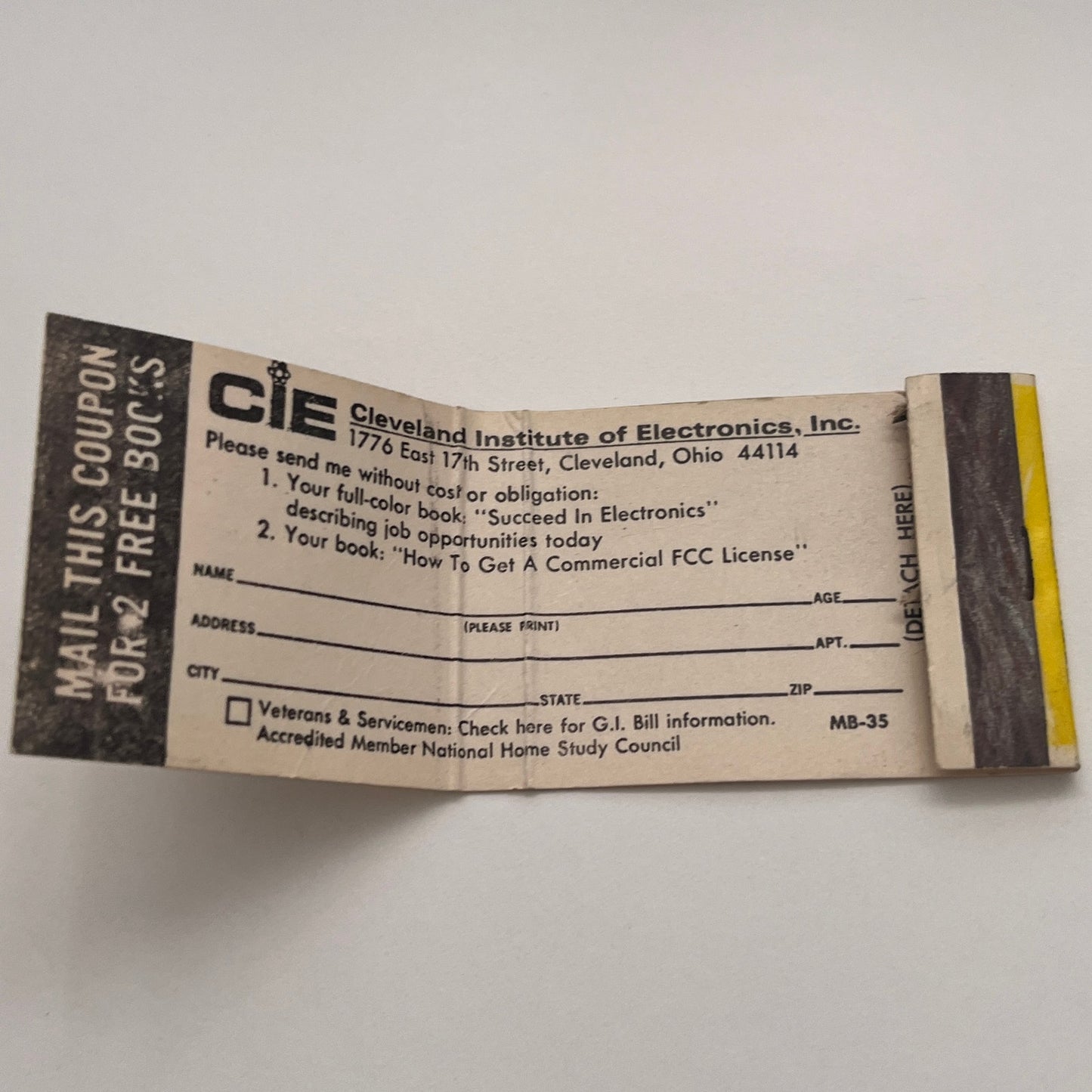 Cleveland Institute of Electronics Vintage Matchbook Cover TB8-MB-6