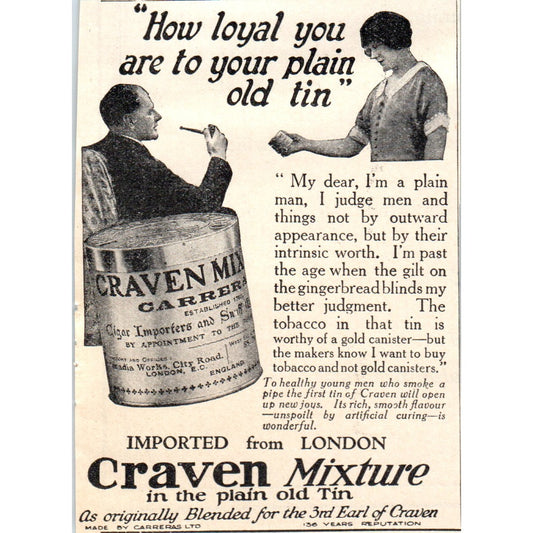 Craven Mixture Pipe Tobacco 1924 Magazine Ad AF2-A1