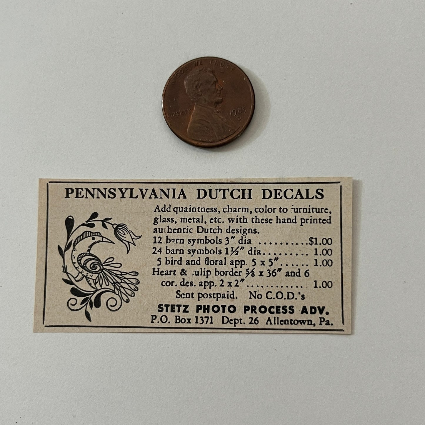 Stetz Photo Process Adv Dutch Decal Allentown PA 1952 Yankee Magazine Ad SAG5-S2