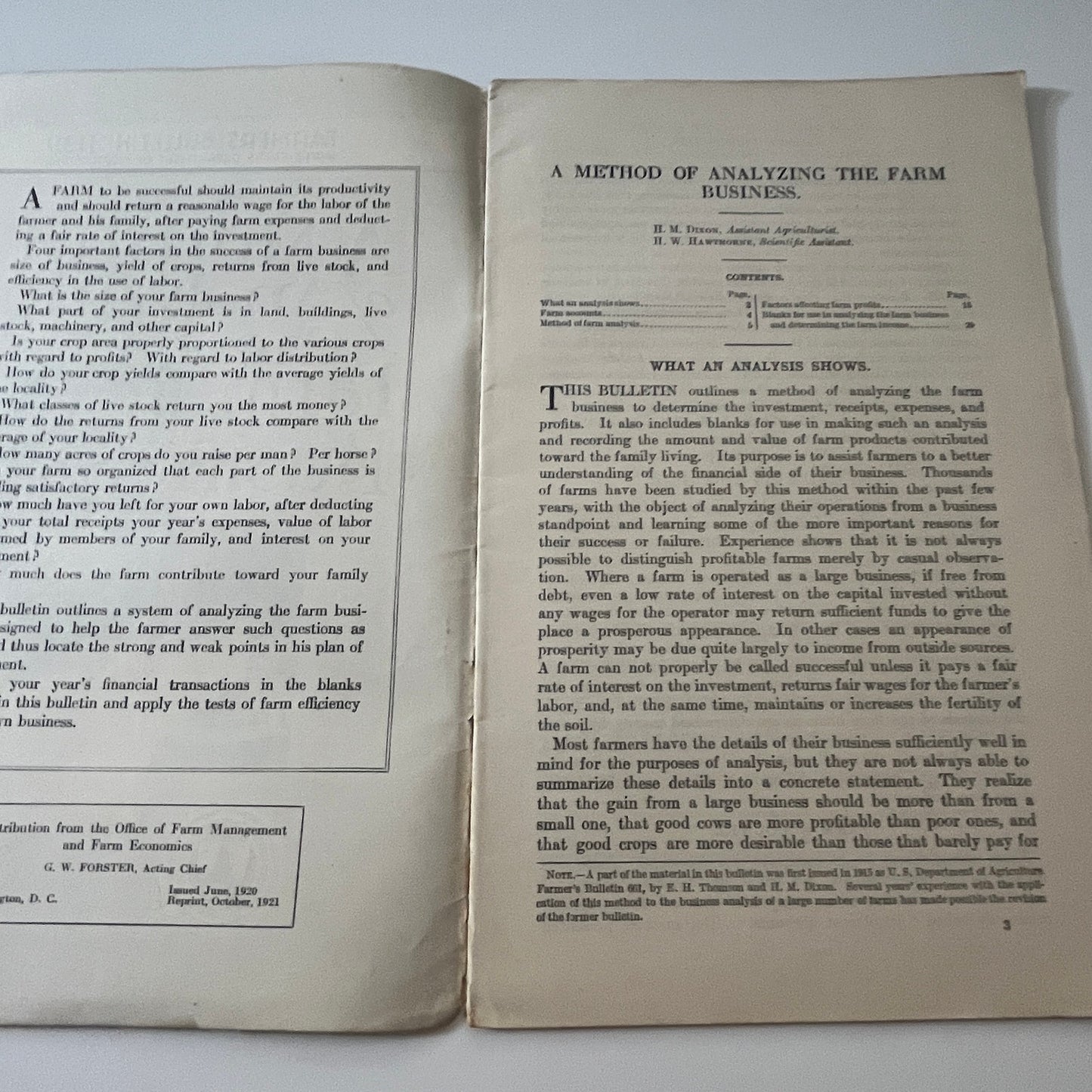 A Method of Analyzing the Farm Business 1921 Farm Bulletin Booklet TK2-XB3