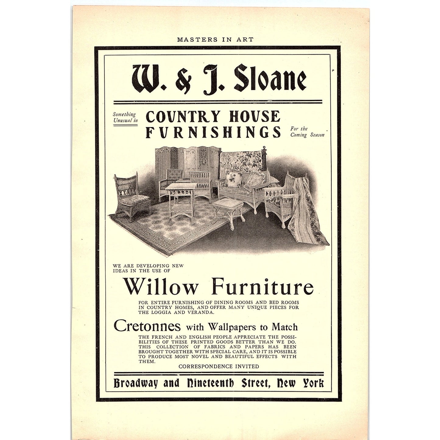 W&J Sloane Willow Furniture Broadway & 19th NY - 1902 Ad AF4-12