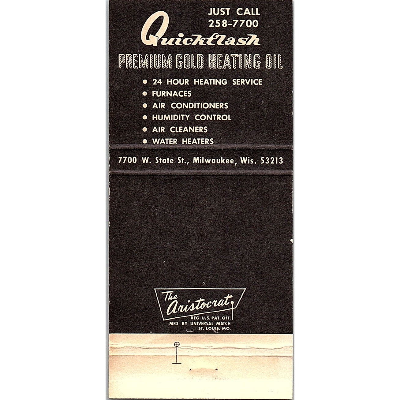 Quickflash Premium Gold Heating Oil Milwaukee Vintage Matchbook TB6-MB2-7
