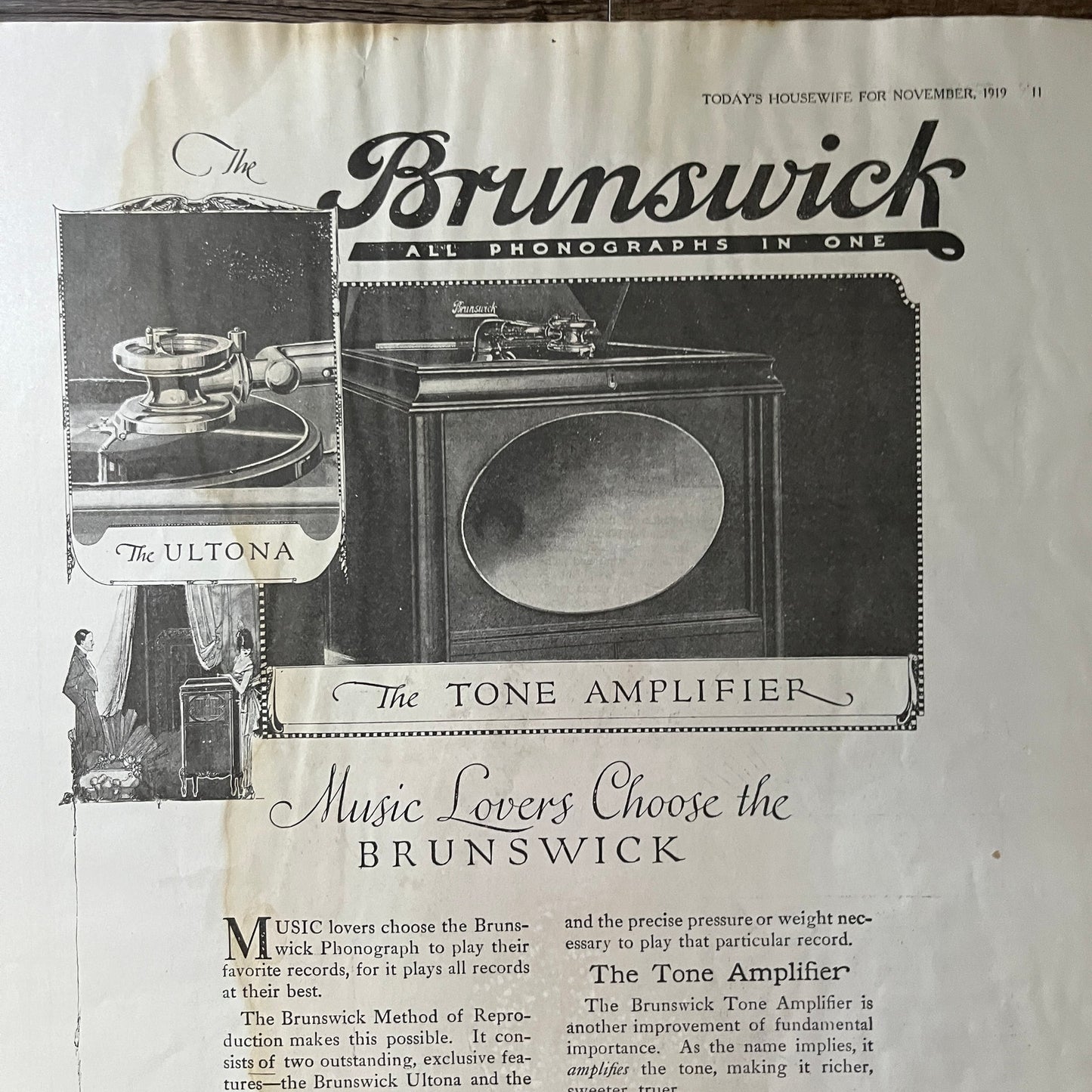 1919 Brunswick Phonographs Brunswick-Balke-Collender Co Magazine Ad 10x16 V7