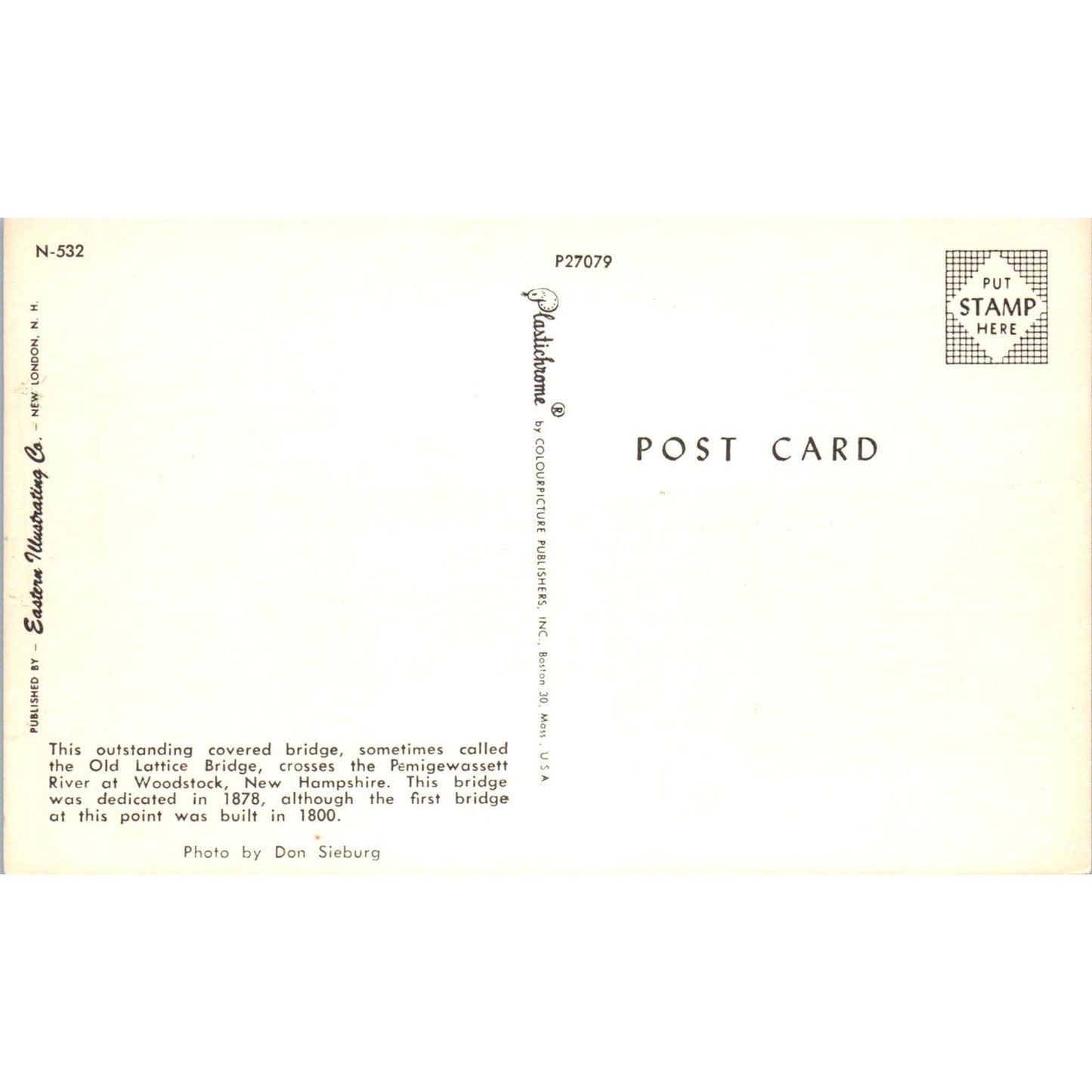 Old Lattice Bridge Pemigewasset River Woodstock NH Covered Bridge Postcard PC15