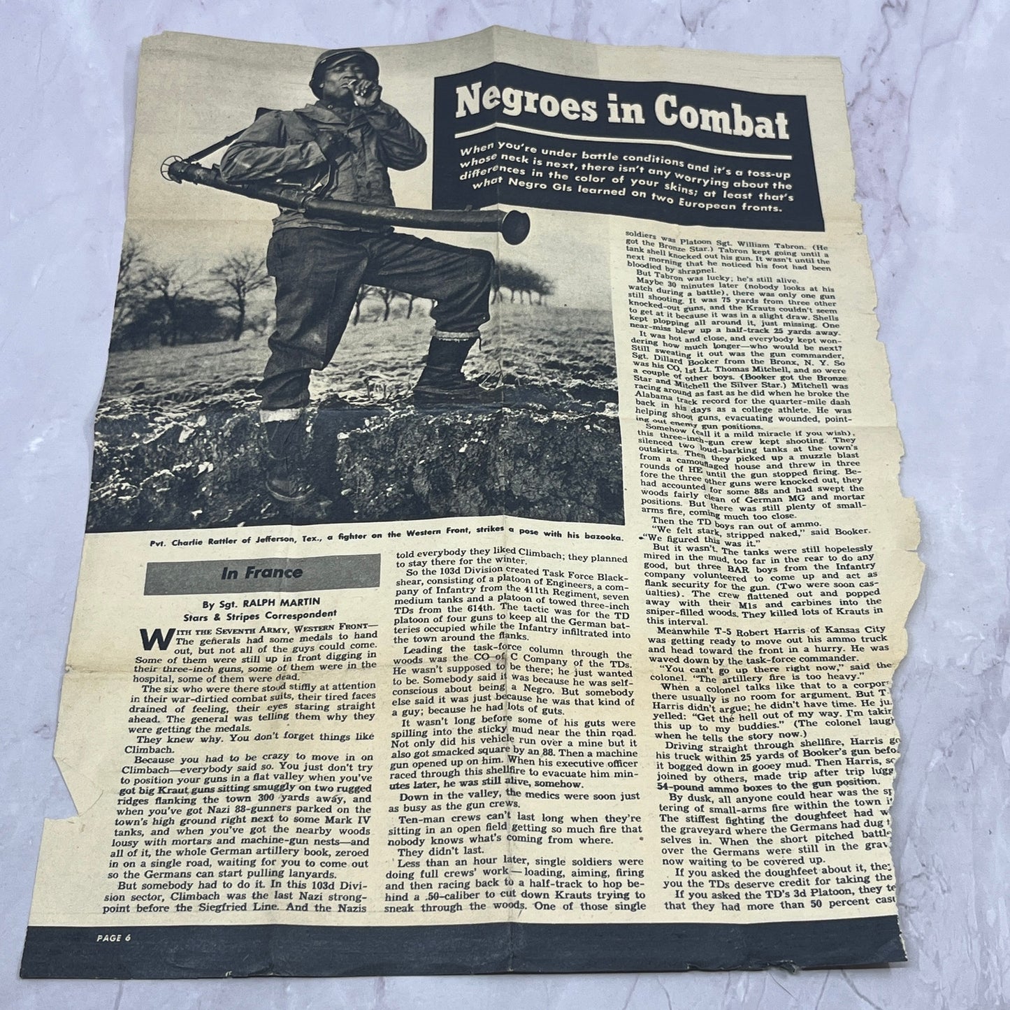 c1945 WWII Article African American Soldiers in Combat Sgt. Raph Martin TB8-OD