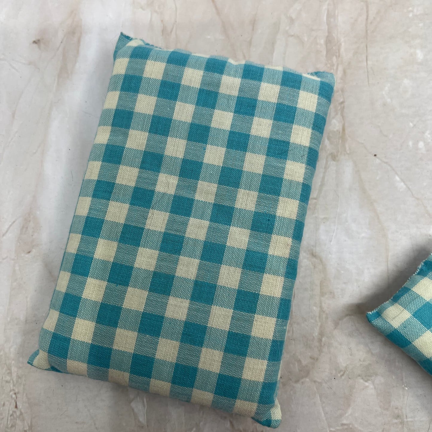 Retro Doll House Mattress and Pillow Handmade Blue Plaid 3x4.5" TE9