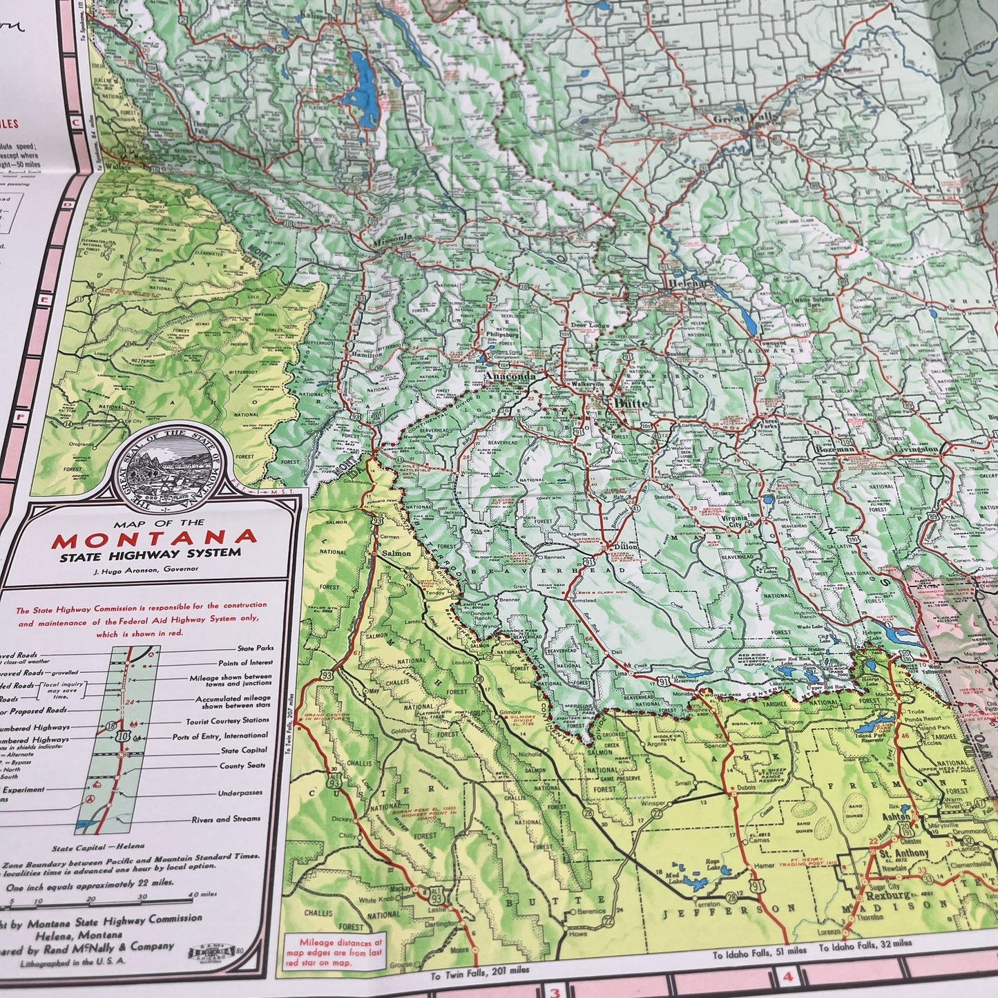 1958 Montana Highway Map Large Fold Out Travel Map TC5-LP1