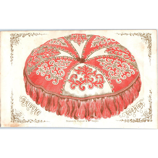 Pre-Civil War Fashion Brioche Cushion Hand Tinted 1857 Original Engraving D19-5