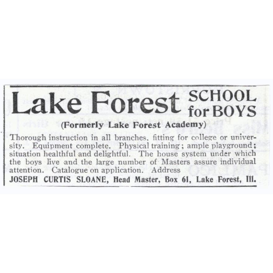 Lake Forest School for Boys Joseph Curtis Sloane IL c1918 Advertisement AE5-SV4