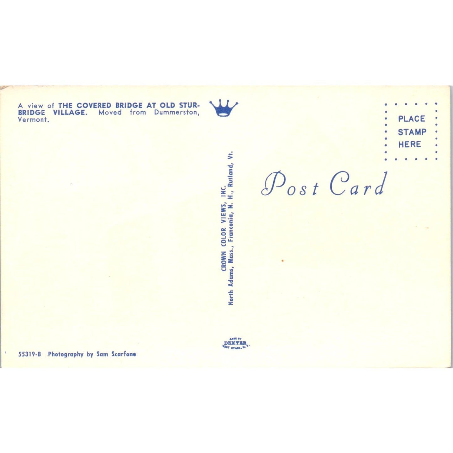 Covered Bridge at Old Sturbridge Village Dummerston VT Vintage Postcard PD3