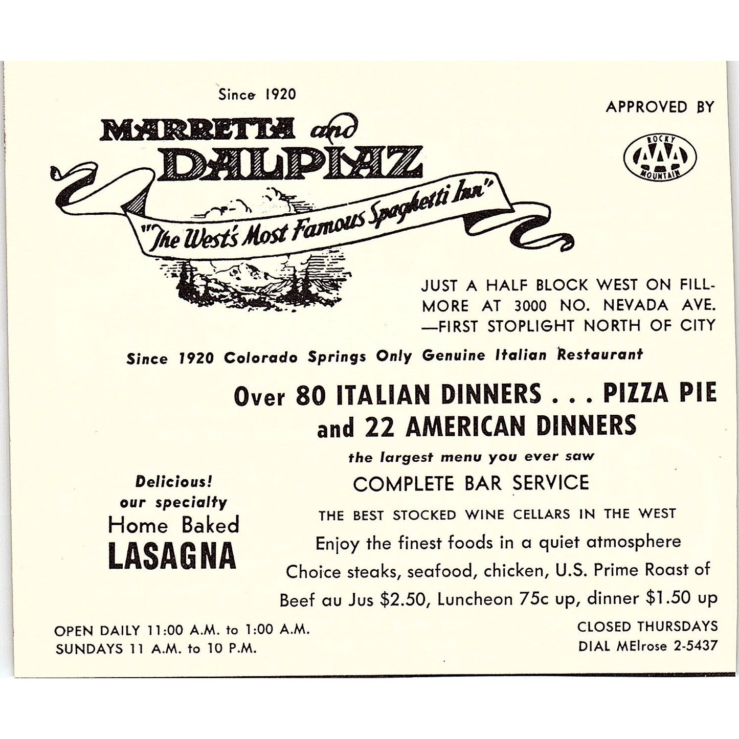 Maretta and Dalpiaz Restaurant, Michelle Restaurant Colorado Springs 1958 AG1-H2