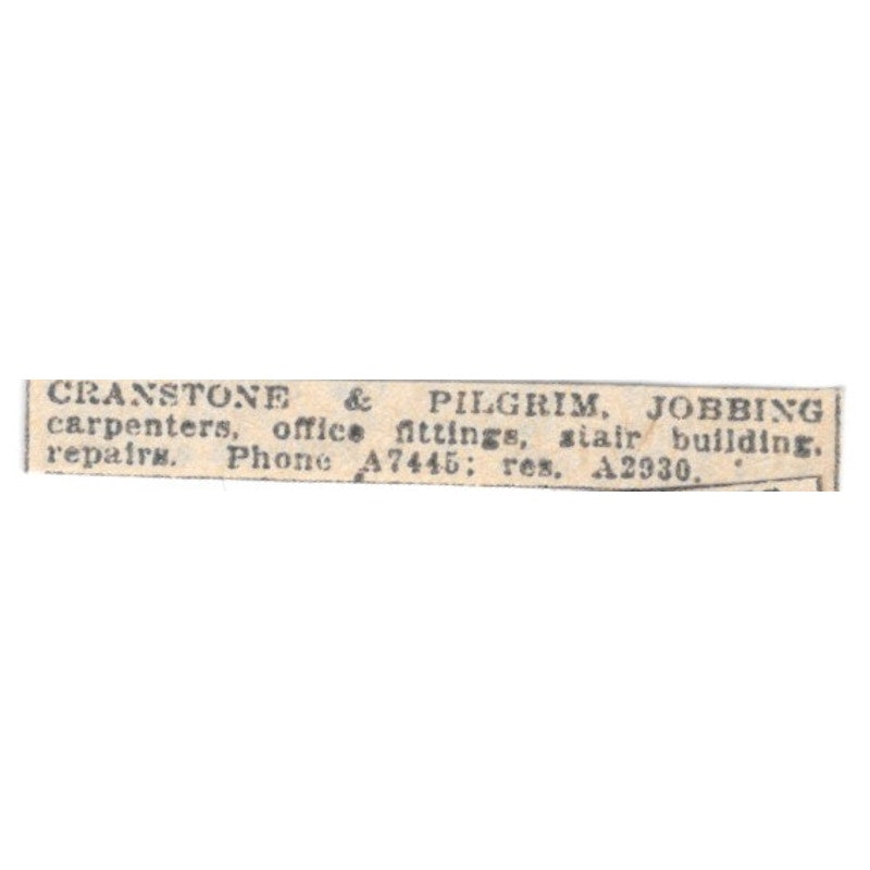 Cranstone & Pilgrim Jobbing Carpenters Winnipeg 1920 Ad AG2-S10