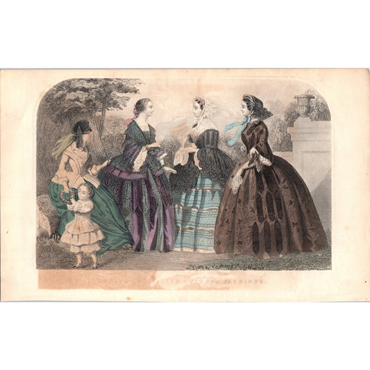 1857 Original Lady's Pre Civil War Fashion Plate Hand Tinted Engraving D19-2-3