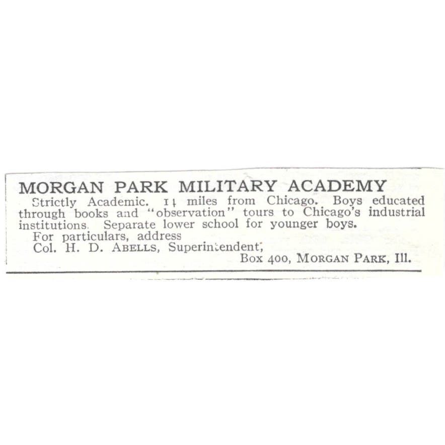 Morgan Park Military Academy H.D. Abells IL c1918 Original Advertisement AE5-SV6
