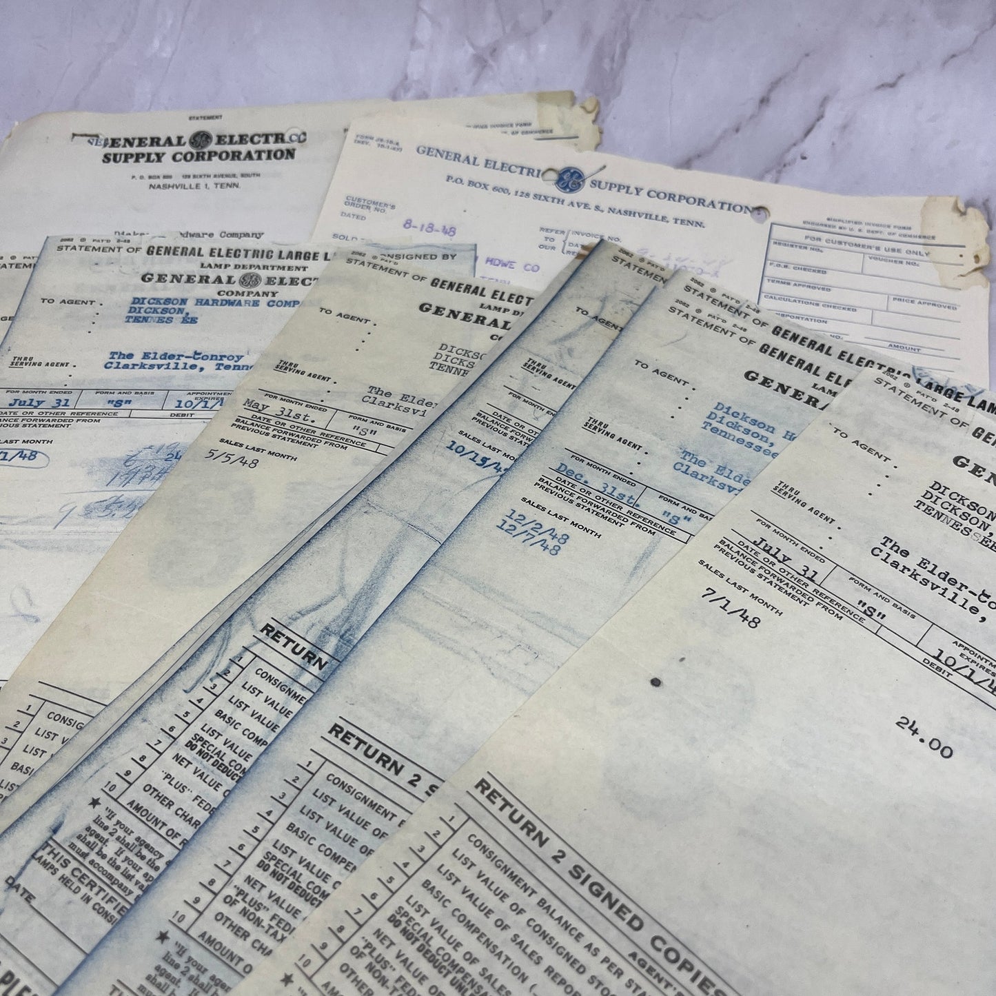 1940s General Electric Company Dickson Tennessee Billhead Invoice Lot TC5-RD