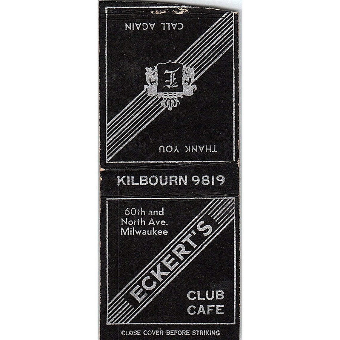 Eckert's Club Cafe 60th & North Ave Milwaukee Vintage Matchbook Cover SC7-Y9