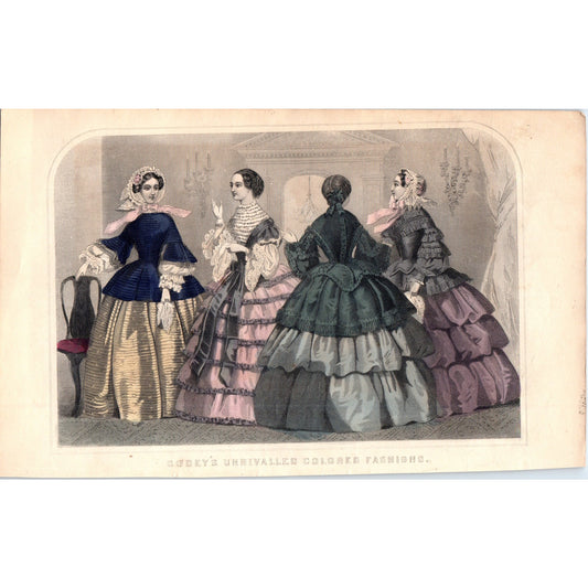1857 Original Lady's Pre Civil War Fashion Plate Hand Tinted Engraving D19-2-4