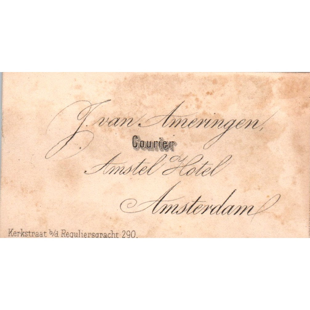 c1880 Calling Card - Juan Ameringen Courier Amstel Hotel Amsterdam TH9-SX2