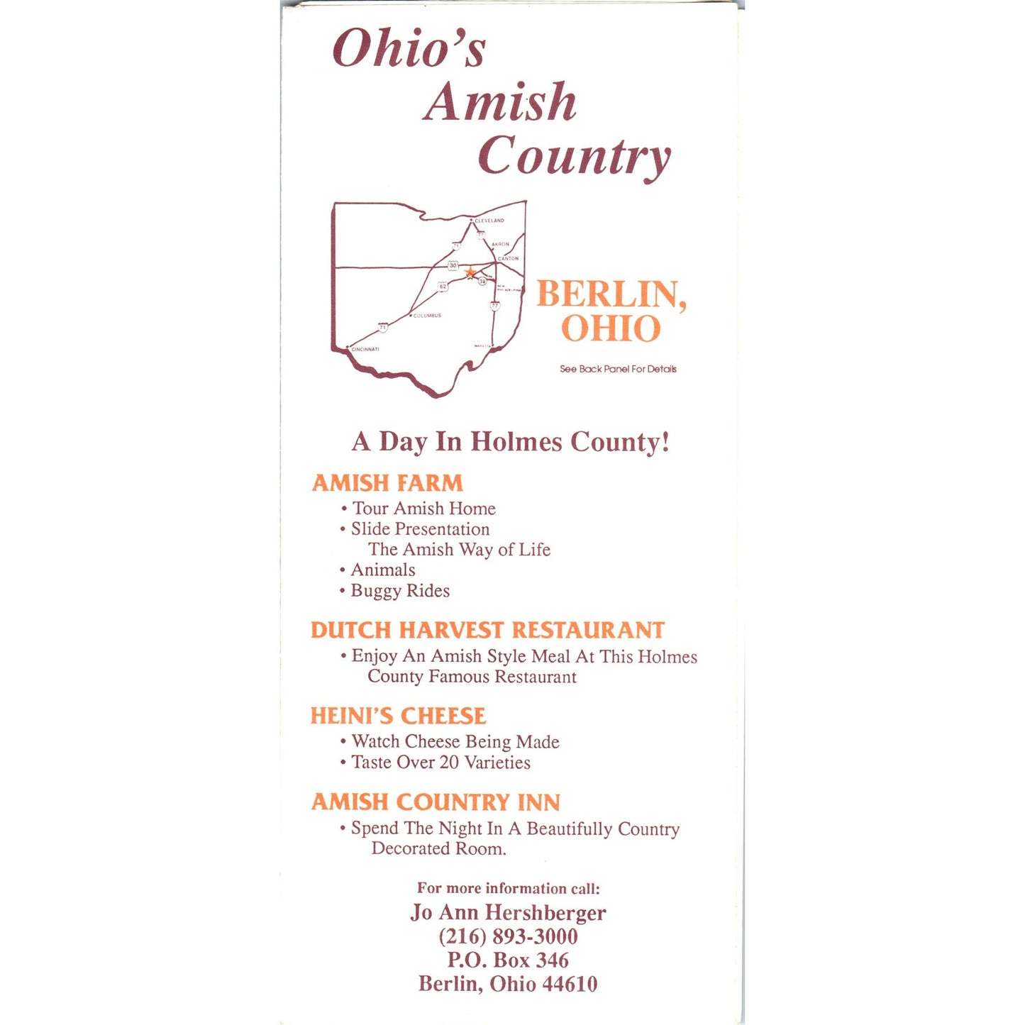 Vintage Berlin Ohio Amish Country Fold Out Travel Brochure TH2-O2