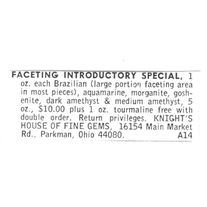 Knight's House of Fine Gems Faceting Parkman Ohio 1972 Ad AF8-S12