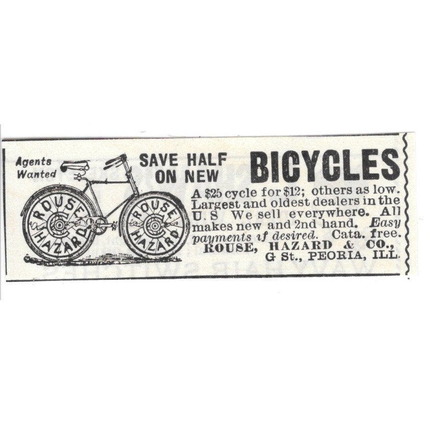 Rouse, Hazard and Co Bicycles Peoria IL 1892 Ad AG2-S22