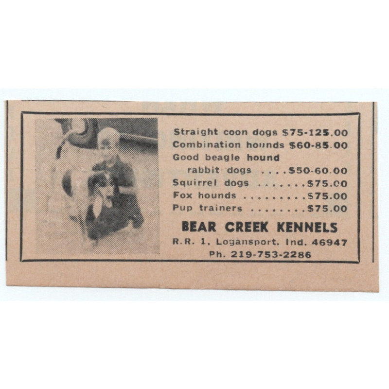Bear Creek Kennels Logansport IN 1977 Ad AF6-M4