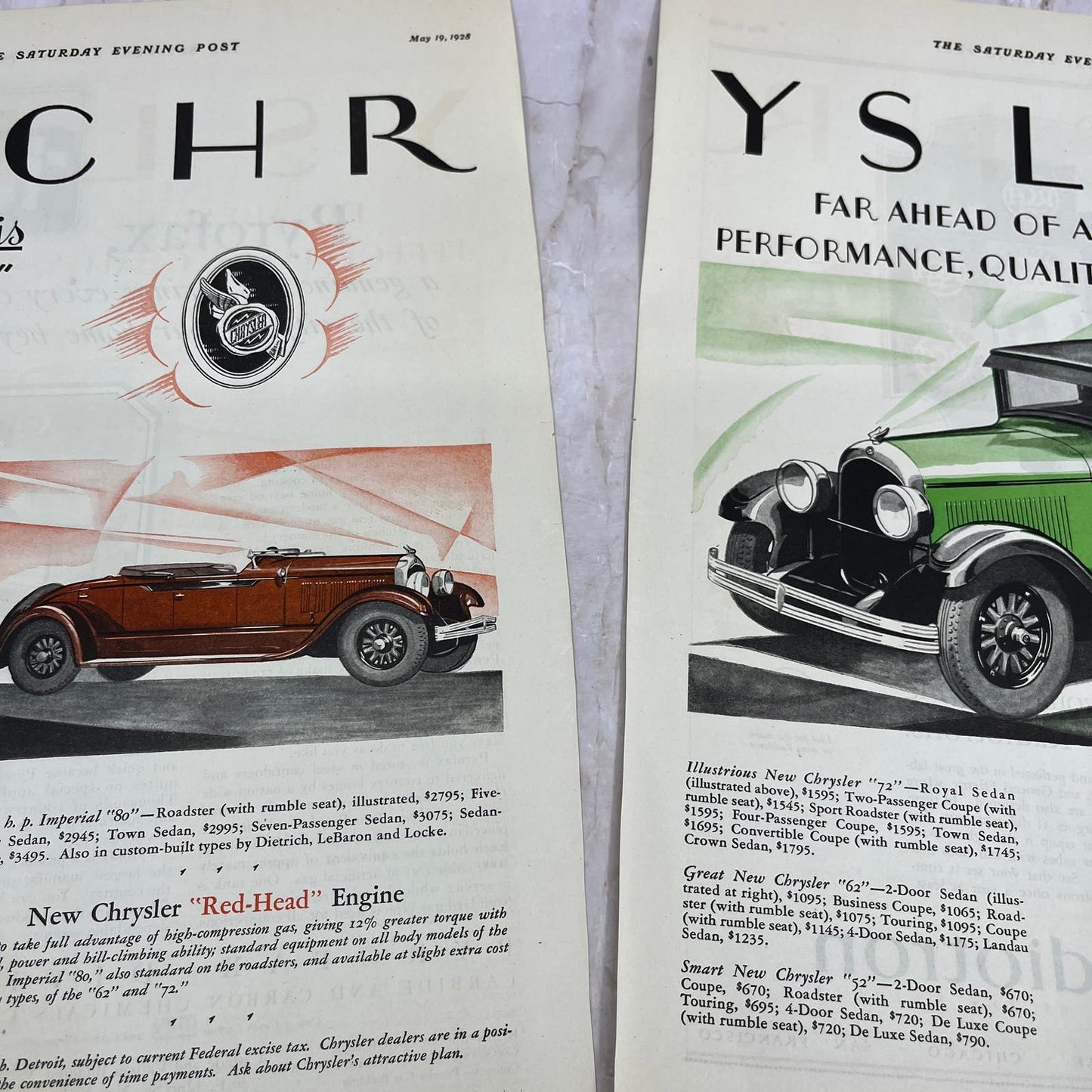 Chrysler Red-Head Engine 2 Pages 1928 Original Magazine Advertisement FL6-8