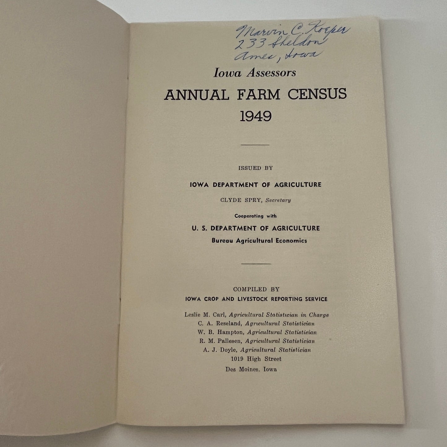 State of Iowa Annual Farm Census 1949 Bulletin Booklet TK2-XB4