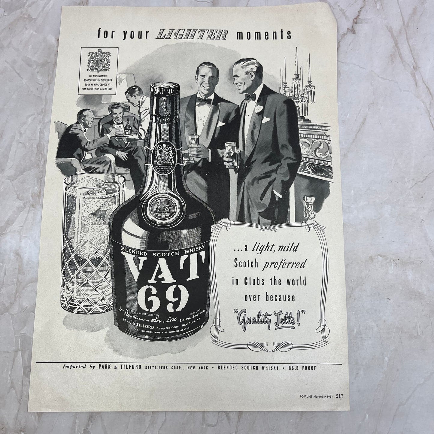 VAT 69 Scotch Whiskey Park & Tilford NY 1951 Magazine Ad FL6-10