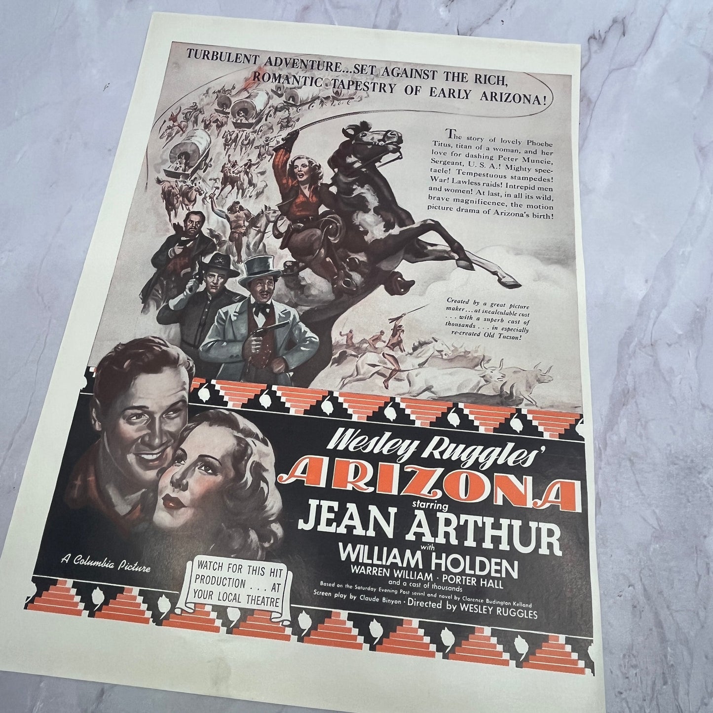 Wesley Ruggles' Arizona Motion Picture Jean Arthur William Holden 1940 Ad V14-8