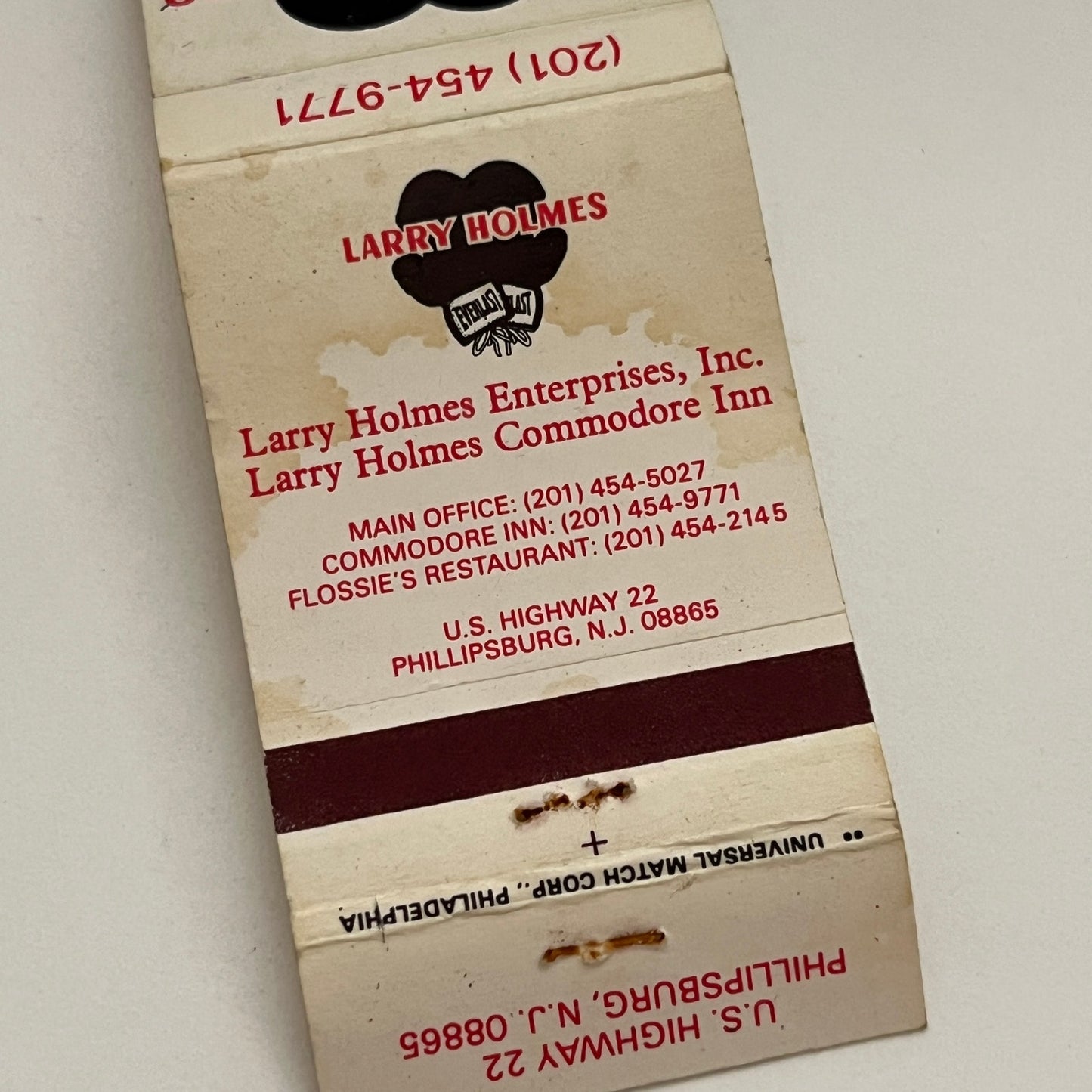 Larry Holmes Commodore Inn Phillipsburg NJ Vintage Matchbook TB6-MB2-14