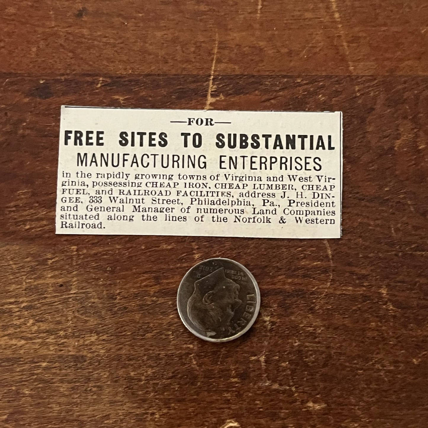 Free Manufacturing Sites J.H. Dingee Philadelphia Original Advertisement AD8-P29
