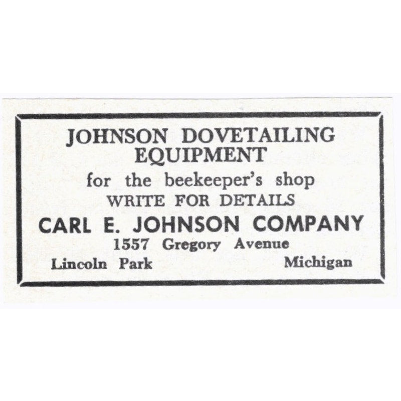 Carl E. Johnson Co Dovetailing Bee Equipment Lincoln Park MI 1964 Ad AK6-S15