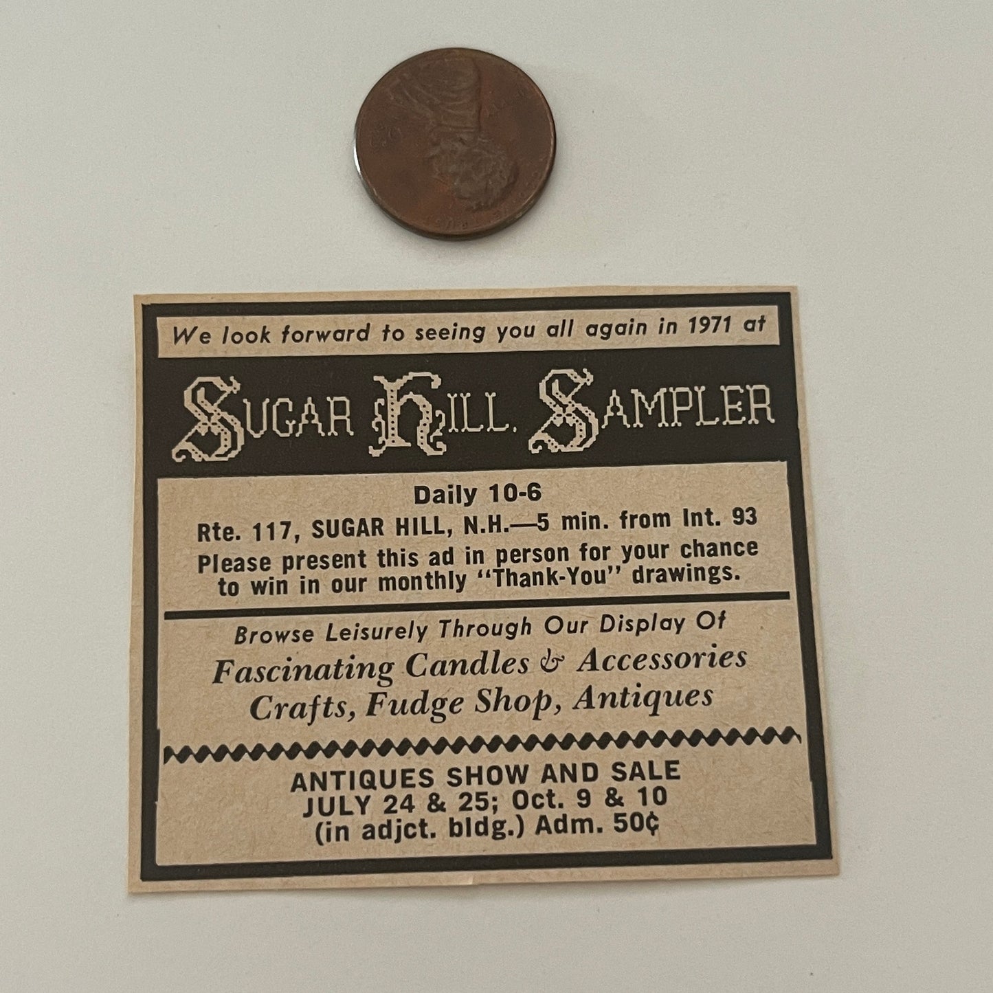 Sugar Hill Sampler Antiques Show & Sale Sugar Hill NH 1971 Magazine Ad SAG4-S14