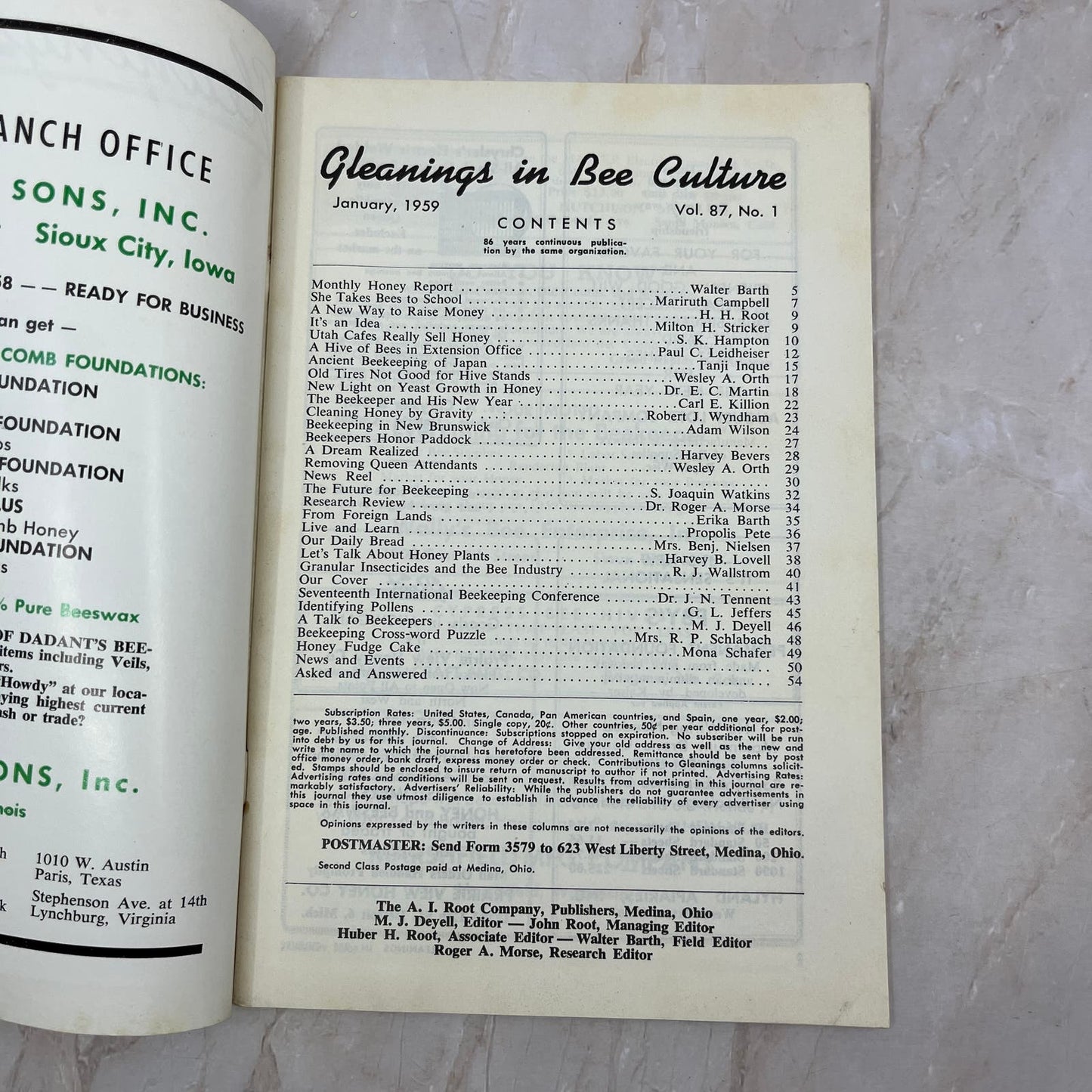 1959 Jan Gleanings in Bee Culture Beekeeping Magazine A.I. Root Co Medina OH TD5