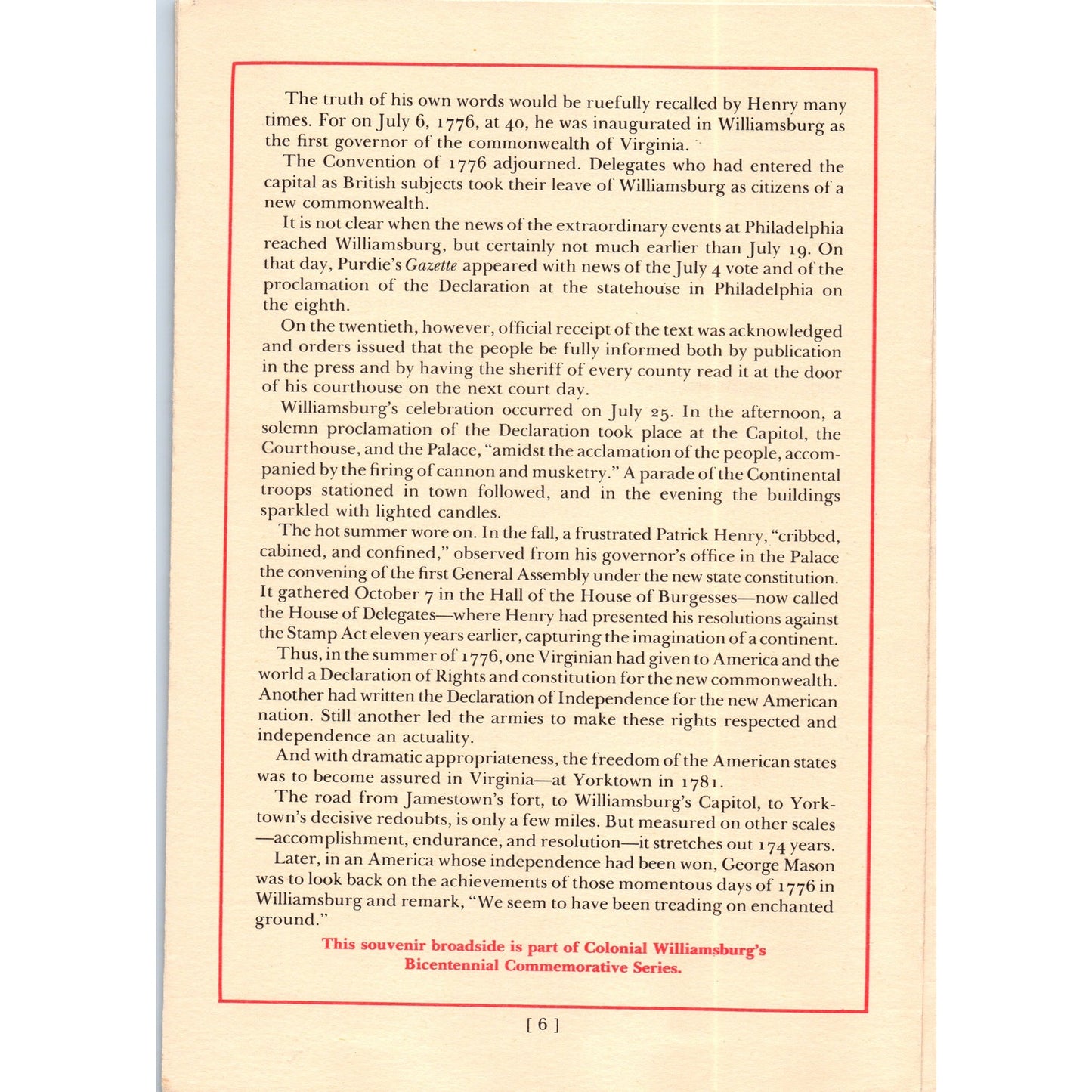 1970s Resolution and Revolution Williamsburg 1776 Travel Pamphlet TF4-BD