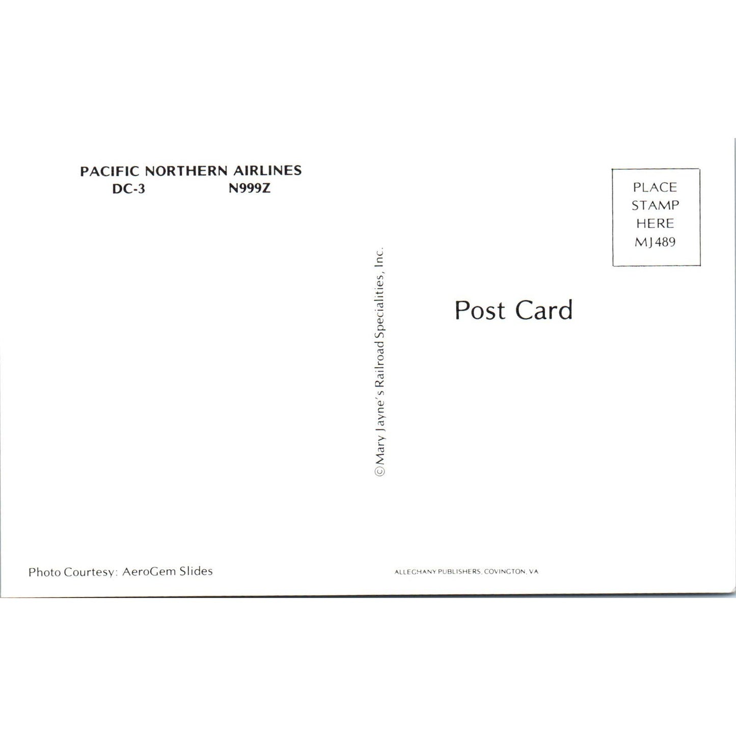 Pacific Northern Airlines DC-3 N999Z Vintage Postcard PC2