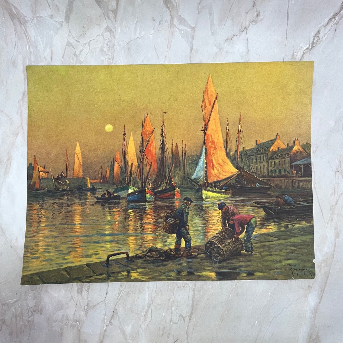 Georges-Philibert-Charles Maroniez Port de pêche au crépuscule Print 12x16 FL6-4