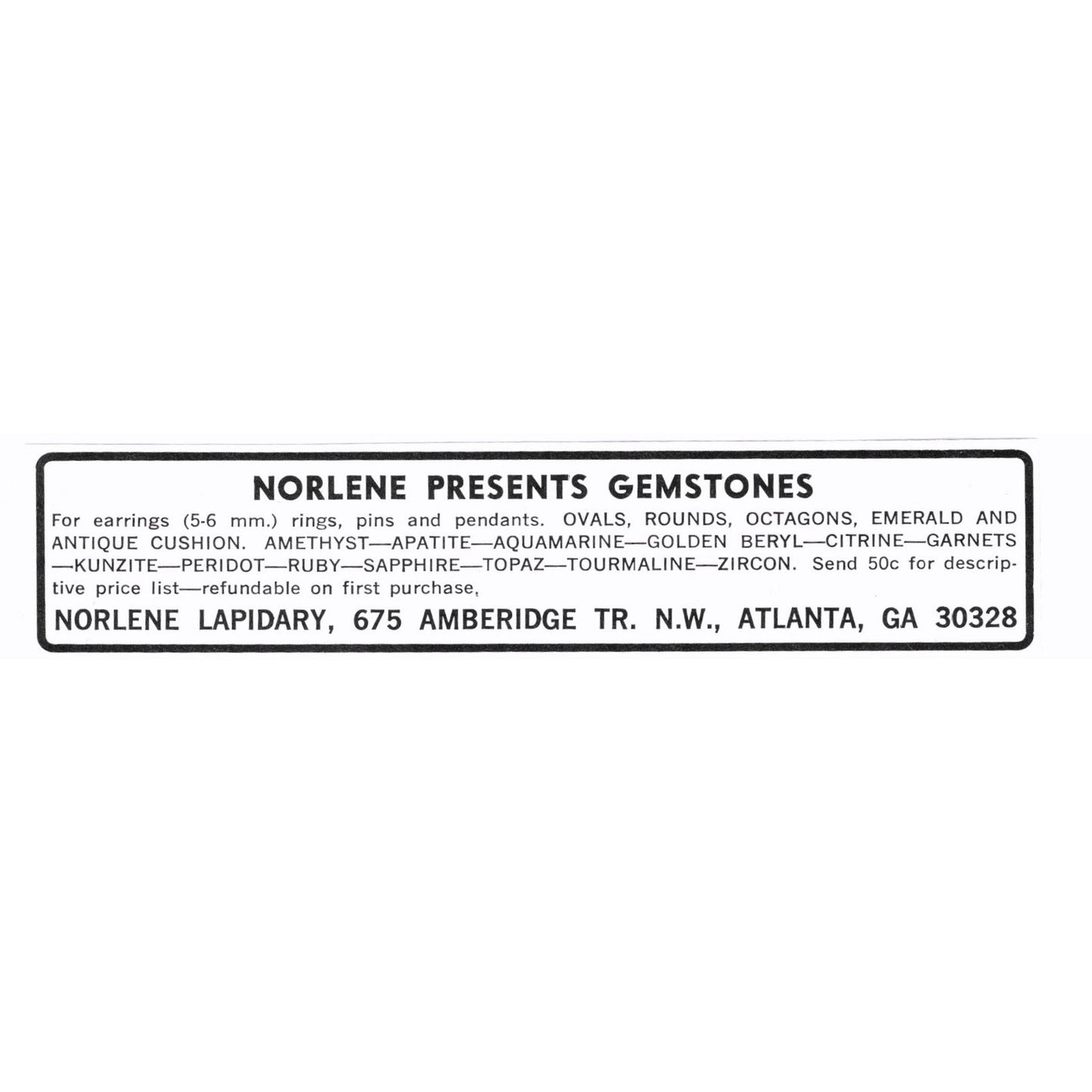 Norlene Lapidary Gemstones Atlanta Georgia 1972 Ad AF8-M4