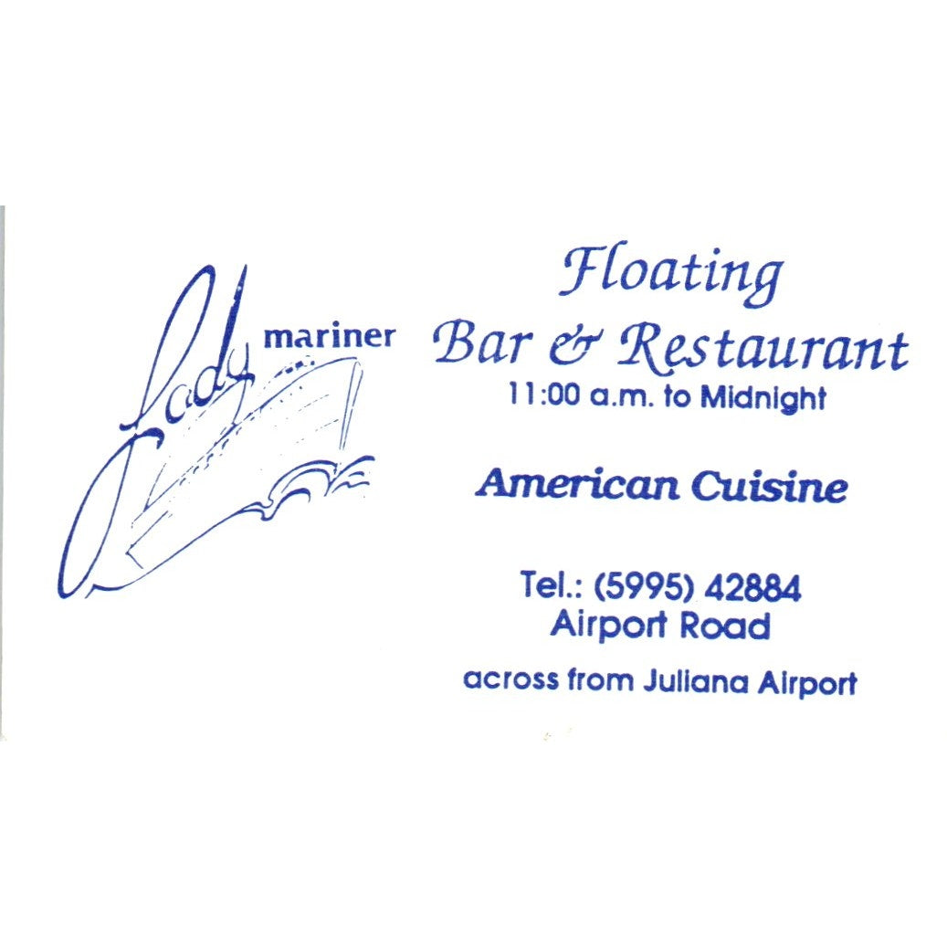 Lady Mariner Floating Bar & Restaurant St. Maarten Vintage Business Card SD8-B8