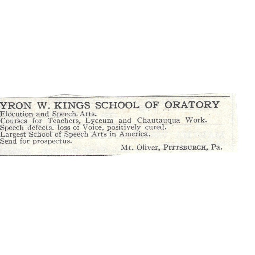 Byron W. Kings School of Oratory Pittsburgh PA c1920 Harper's Magazine Ad AG4-S7