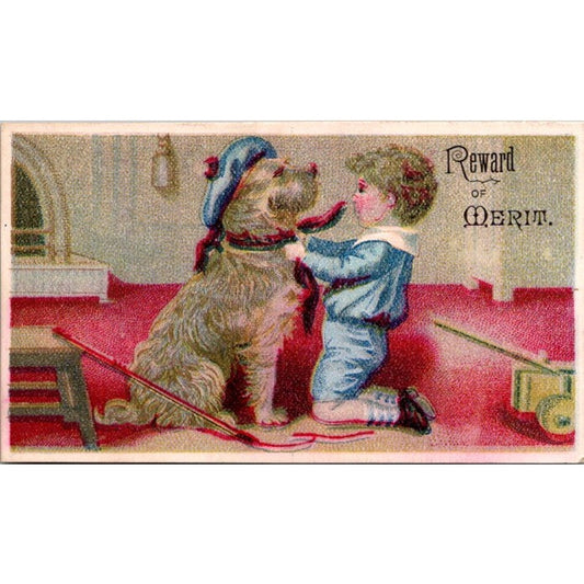 1880s Victorian Reward of Merit Award Blue Boy With Dog AH9-M11