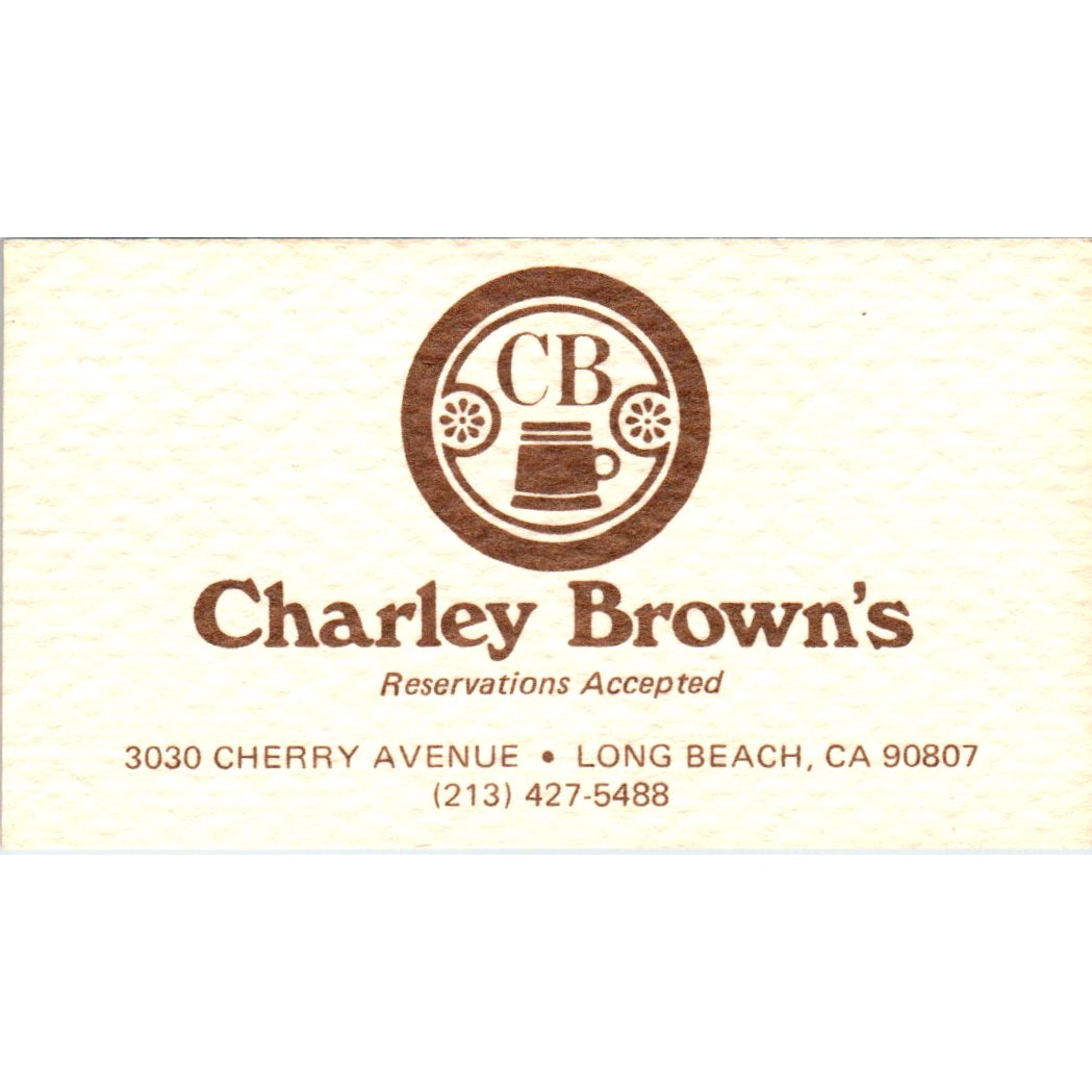 Charley Brown's Restaurant Long Beach CA Vintage Business Card SD8-B6