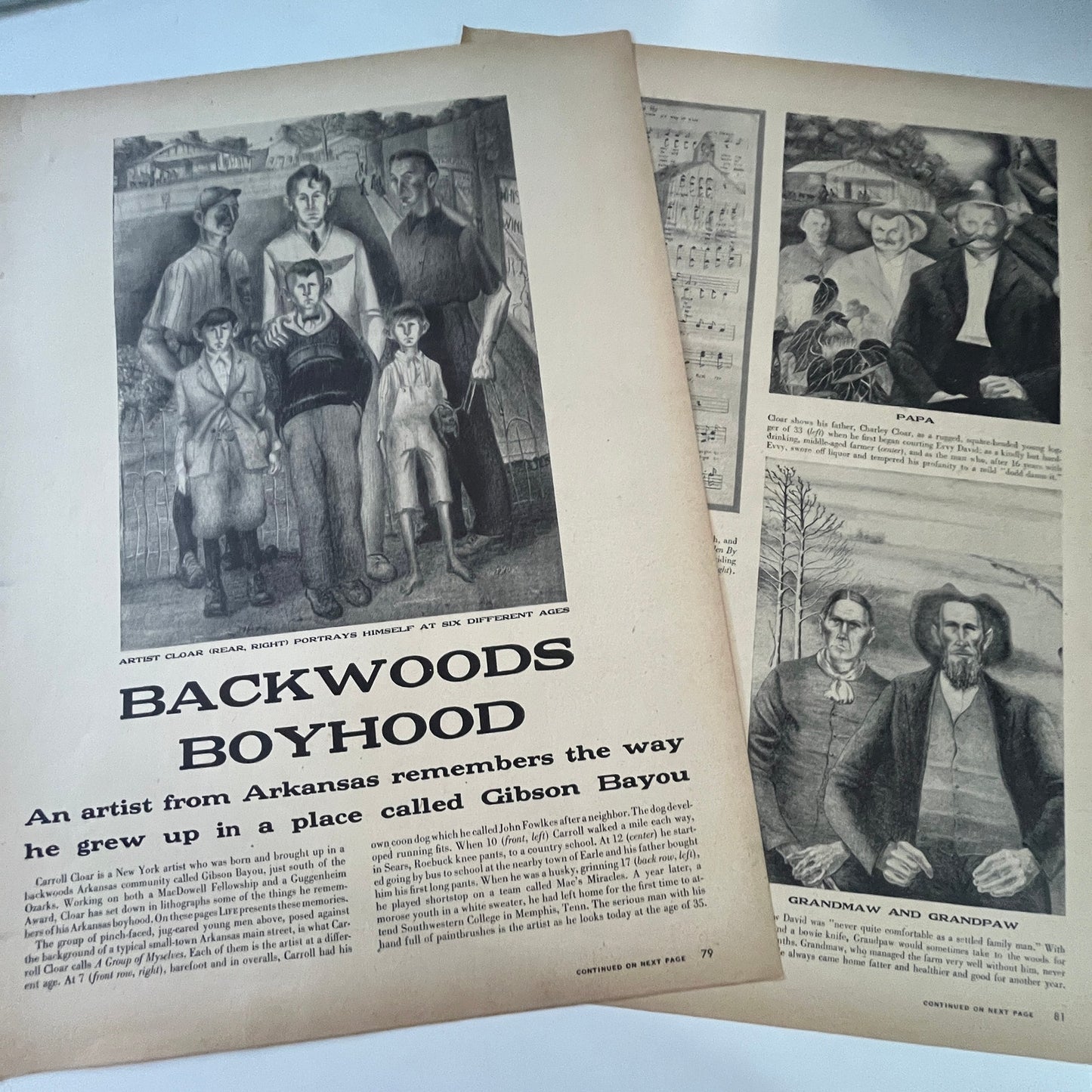 Carroll Cloar Backwoods Boyhood Gibson Bayou 2 Pages 1940s WWII Article V29-5
