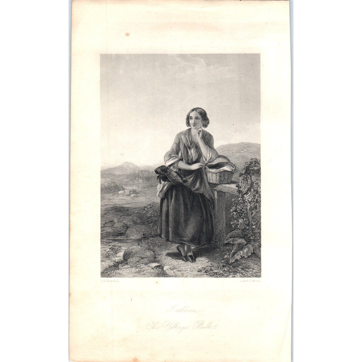 Kathleen The Village Belle 1857 Original Art Engraving D19-4