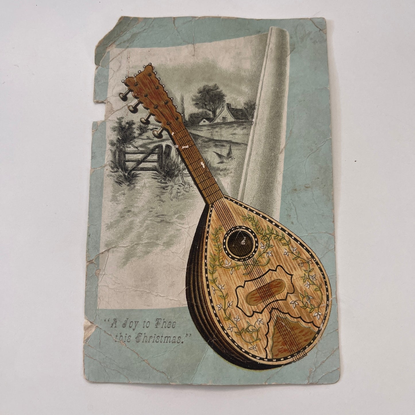 A Joy To Thee This Christmas Mandolin Lute 1880s Victorian Trade Card AG8-H4