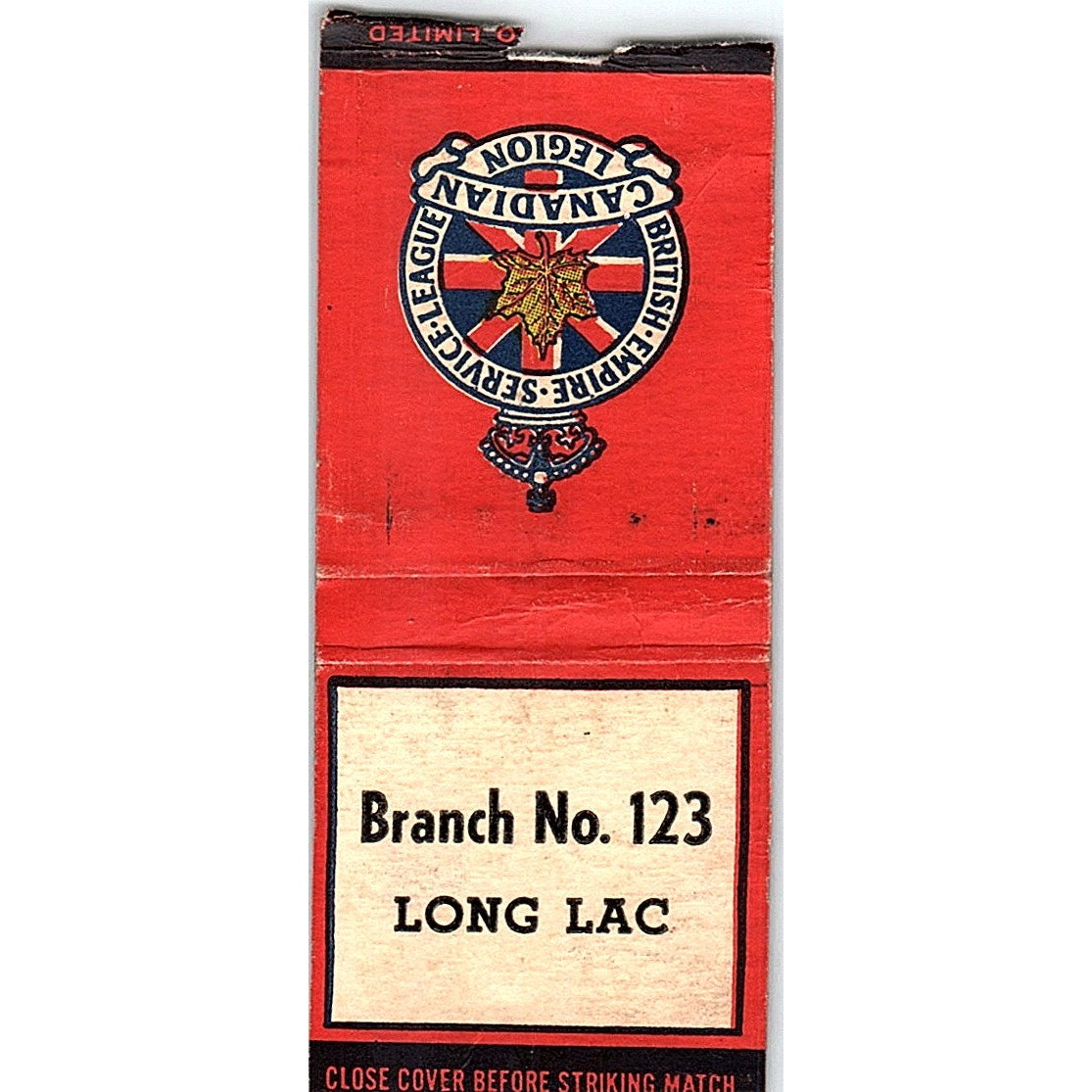 Canadian Legion Branch No 123 Long Lac Vintage Matchbook Cover SF3-Y3