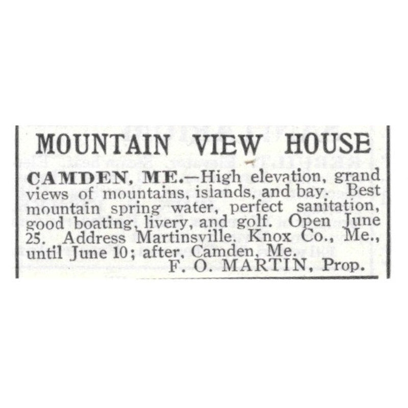 Camden ME Mountain View House F.O. Martin 1903 Magazine Ad AF7-SS3