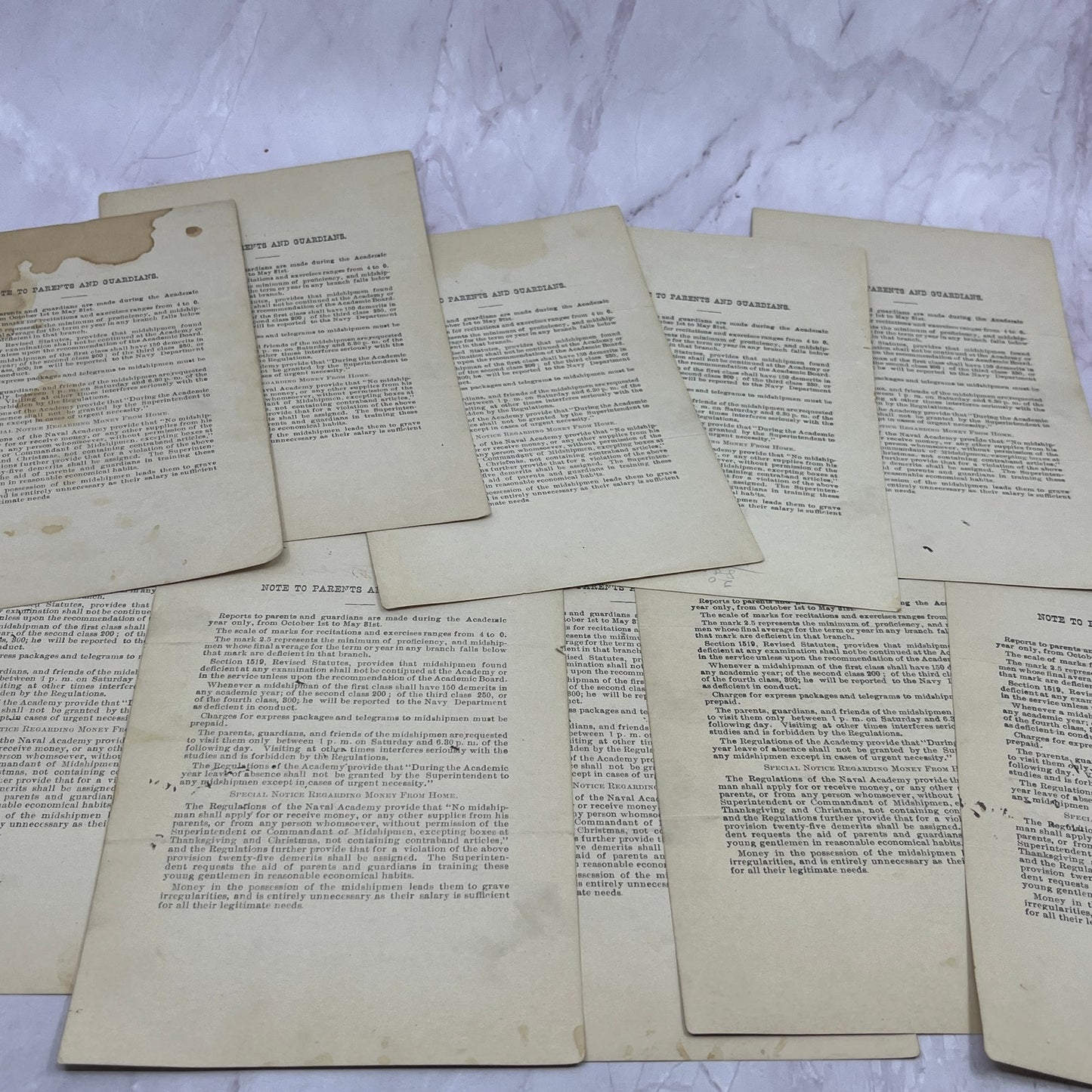 1915 Lot of 10 WWI Era US Naval Academy Midshipman JGM Stone Report Card TC5-RD